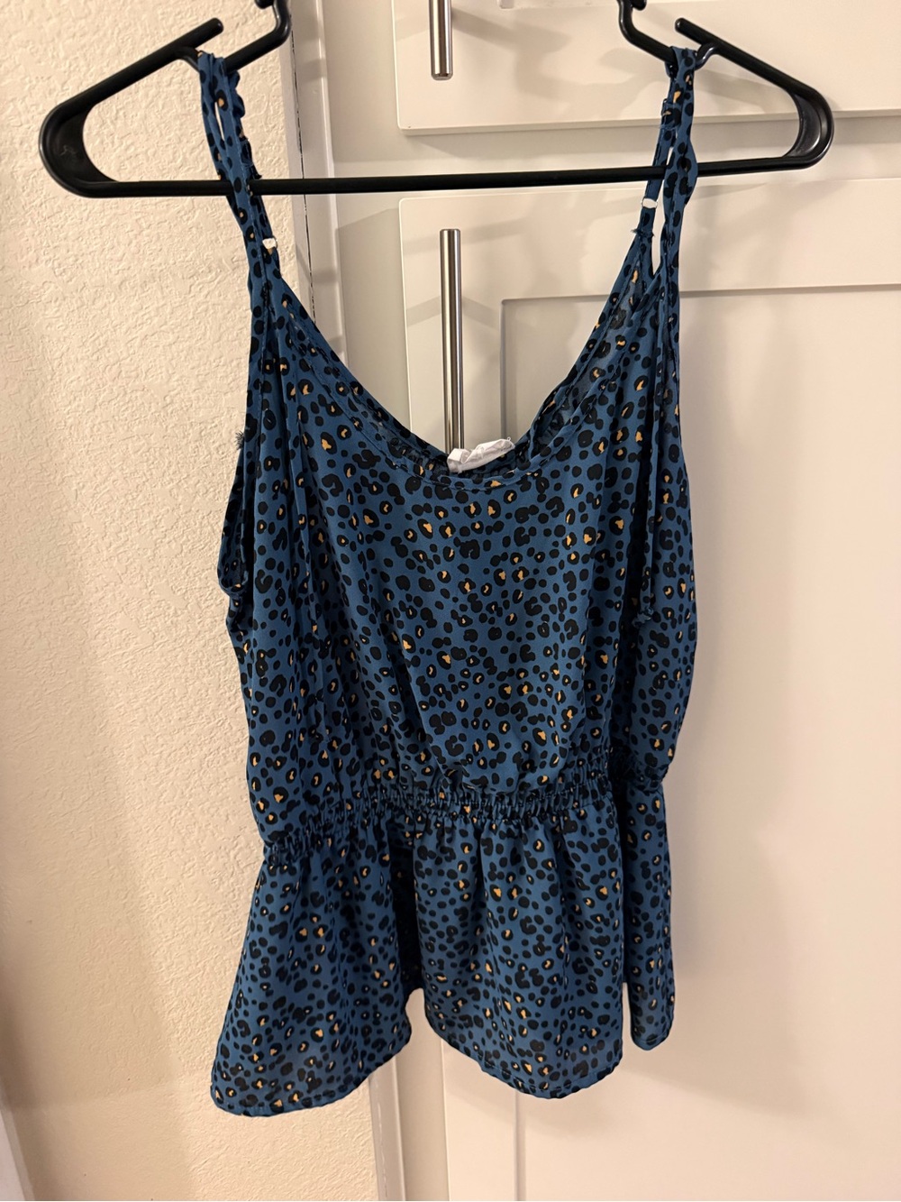 Sienna Sky Blue Leopard Print Peplum Cami with Gold Accents